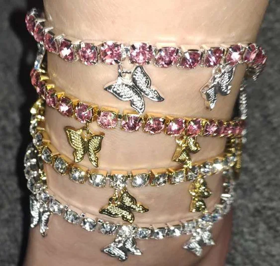 

Liulengshi fashion statement diamond crystal charm jewelry butterfly cuban anklet