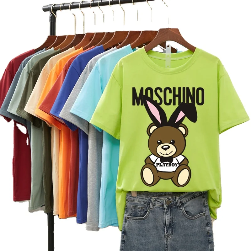 

Wholesale [100% pure cotton] 2021 new cartoon print short-sleeved T-shirt women's Korean shirt summer women's top