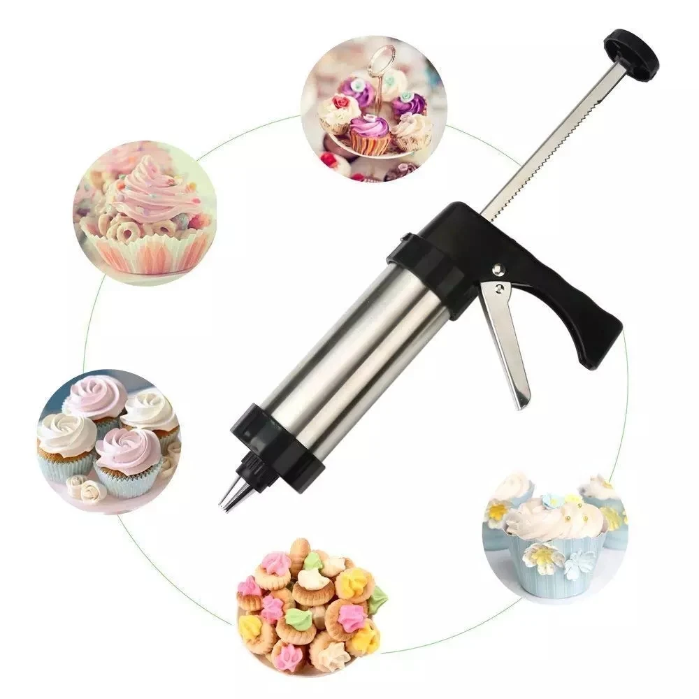 

A1011 Cookie Press Kit Gun Machine Cookie Making Cake Decoration 13 Press Molds 7 Pastry Piping Nozzles Cake Decoration Tools, Black