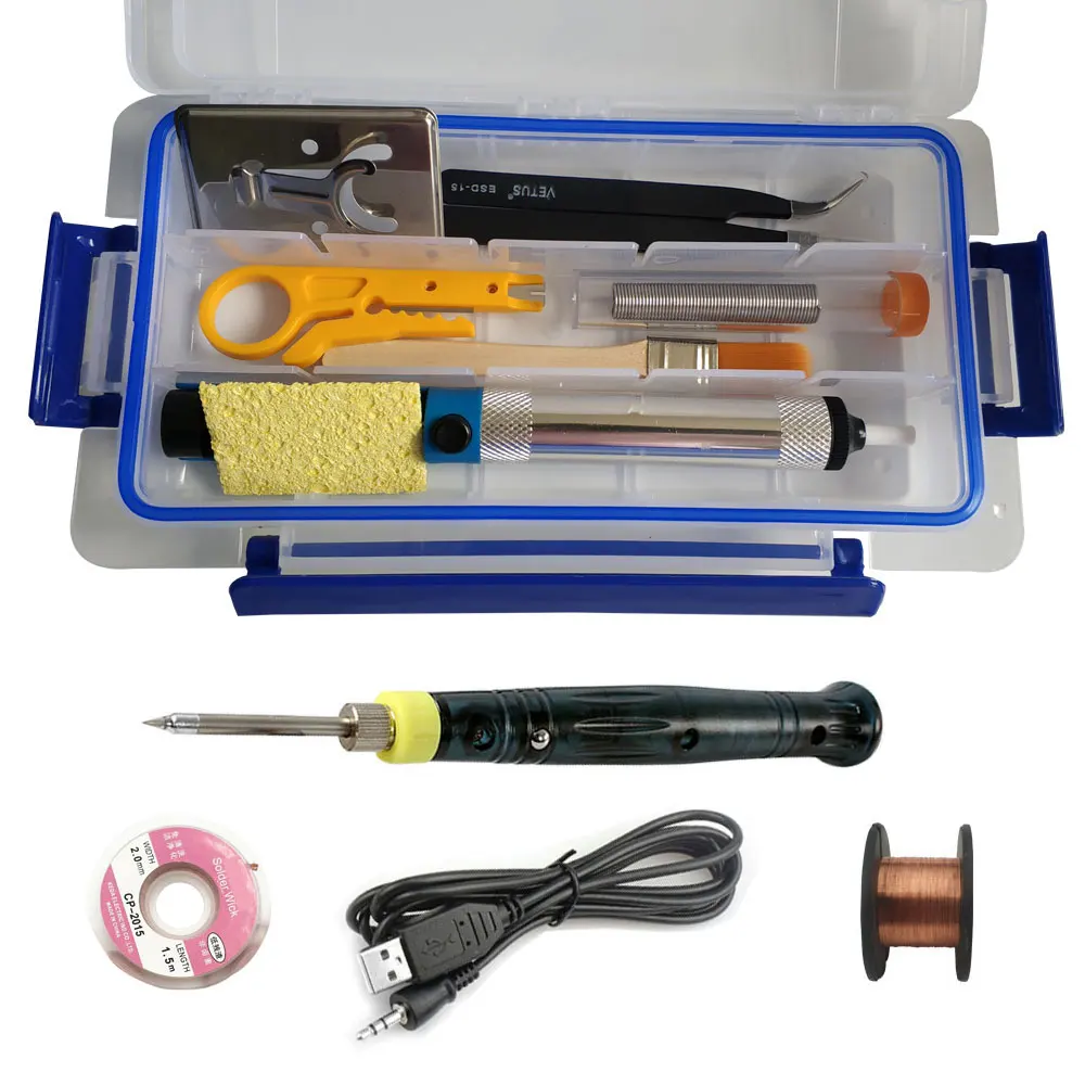 Green Usb Soldering Iron Kit Portable 5v 8w Mini Welder Set With