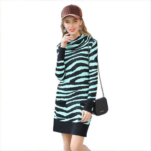 

Europe Custom Female Midi Red Tight Knitwear Ladies Striped High Neck Knitted Women Dress Sweater, Customized color