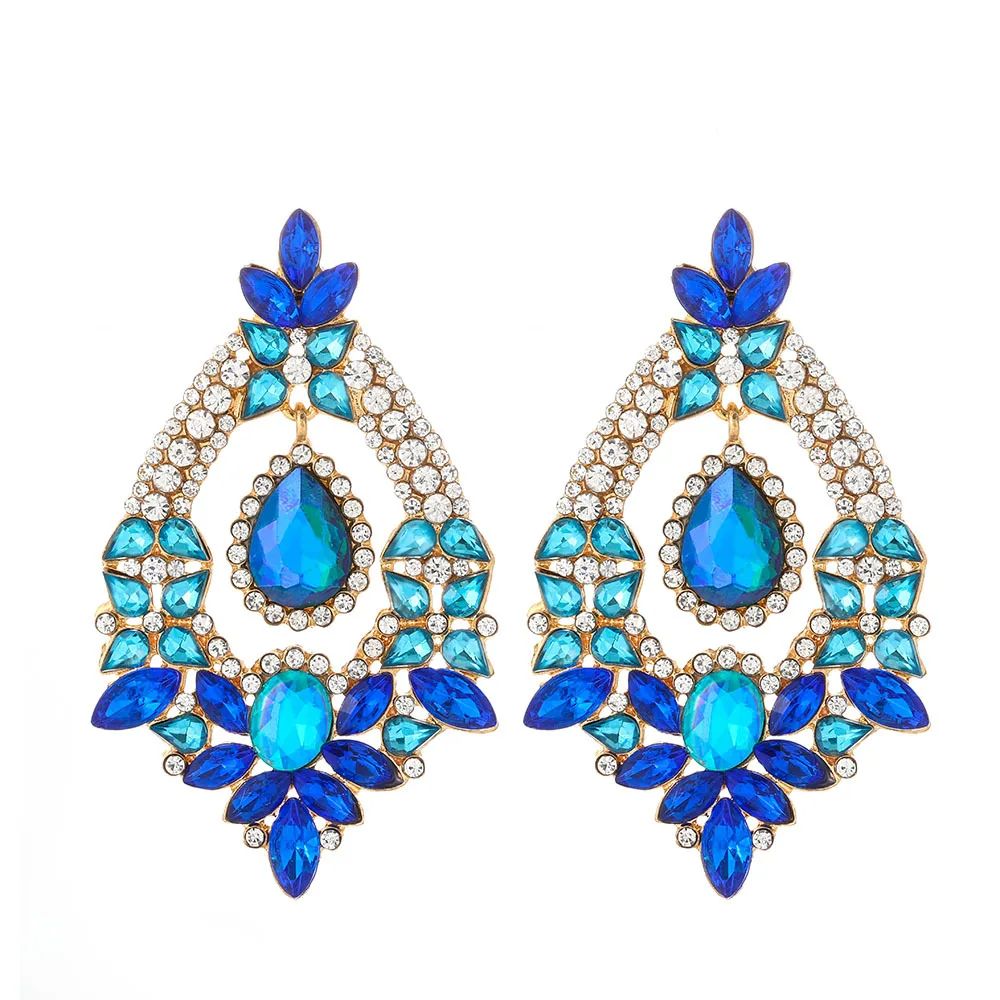 

New Design Colorful Diamond Hollow Earrings Baroque Gold Plated Crystal Rhinestone Zircon Drop Earrings For Banquet