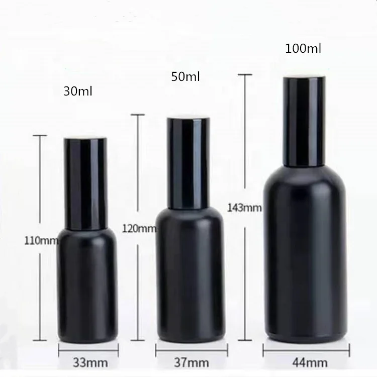 
Factory Price 5ml 10ml 15ml 20ml 30ml 50ml 100ml Matte Black Essential Oil Glass Bottle with Gold Cap Pump Sprayer 