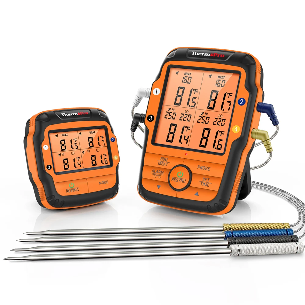 

Amazon Top Seller Thermopro TP27C Digital Wireless Meat Thermometer For Grilling with Four Probes, Orange