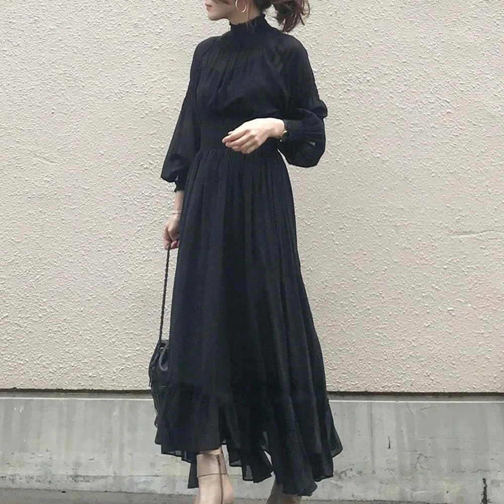 Wholesale 2026 Autumn New Temperament High Neck Ruffled Pleated Dress Fashion Temperament Dress