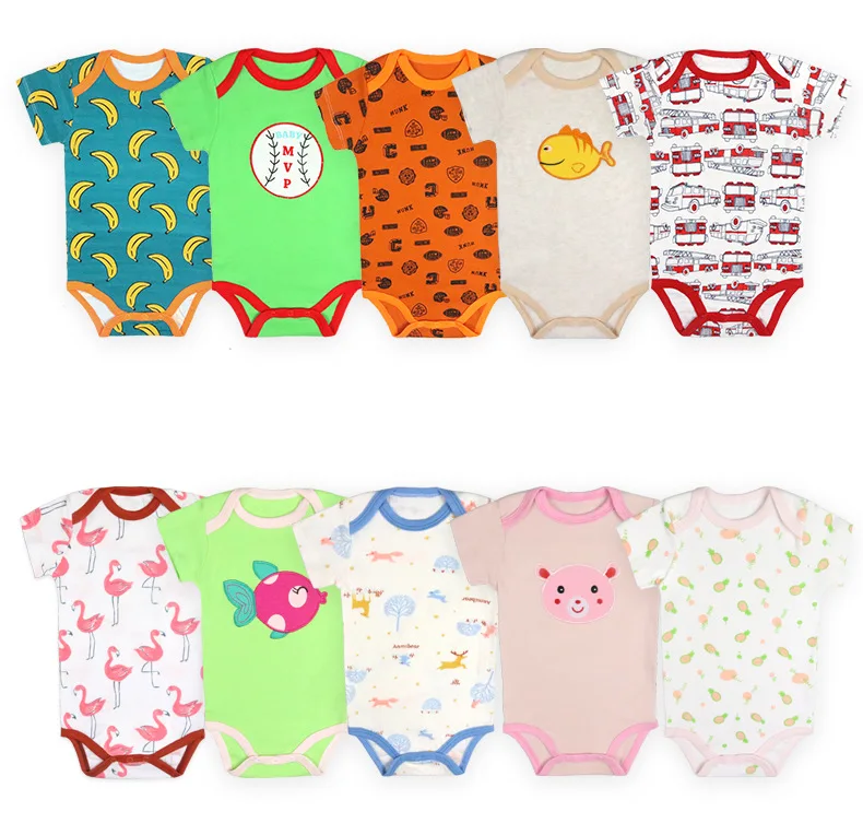 

Wholesale newborn baby boutique romper short sleeve cotton baby bodysuit onesie rompers random design for boy girl, Multi color