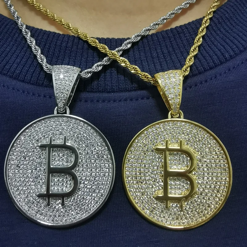 

hiphop fashionable gold plated brass insert full zircon iced out letter B small coins pendant for men jewelry