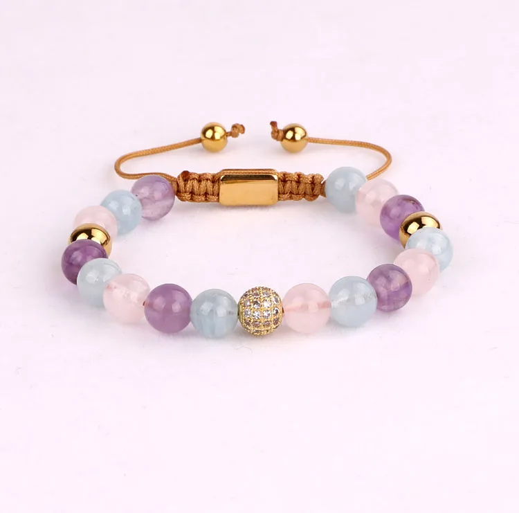 

Renting Jewelry new design high quality rose quartz Aquamarine Amethyst gemstone beads women jewelry macrame bracelet