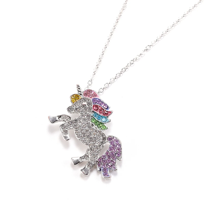 

2020 New Arrival Rainbow Crystal Unicorn Horse Pendant Necklace Multicolor Crystal Unicorn Necklace