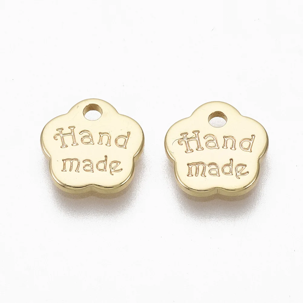 

Pandahall Flower with Words Real 18K Gold Plated Brass Charms