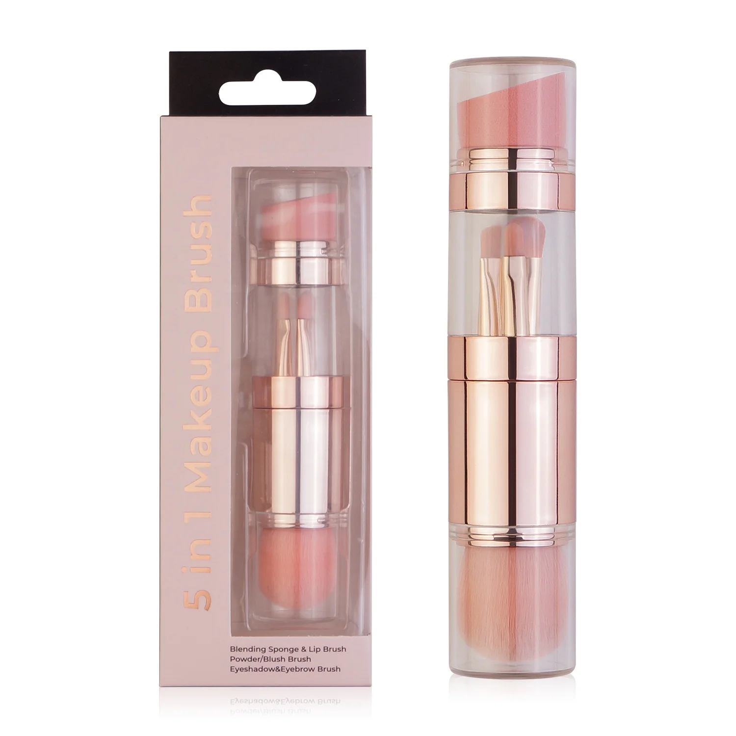 

2021 New Style For Travel Double Side Makeup Brushes Retractable 5 In 1 Mini Makeup Brush Set