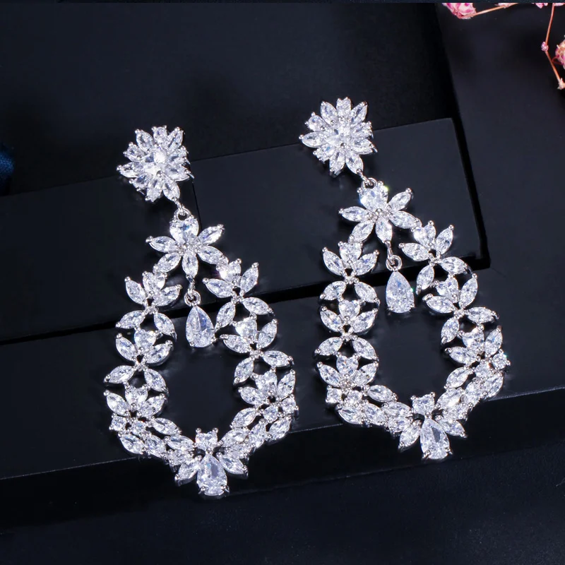 

Wedding Party Prom Bridal Bride Evening Dress Simulated Diamond Austrian Cubic Zirconia Chandelier Earrings
