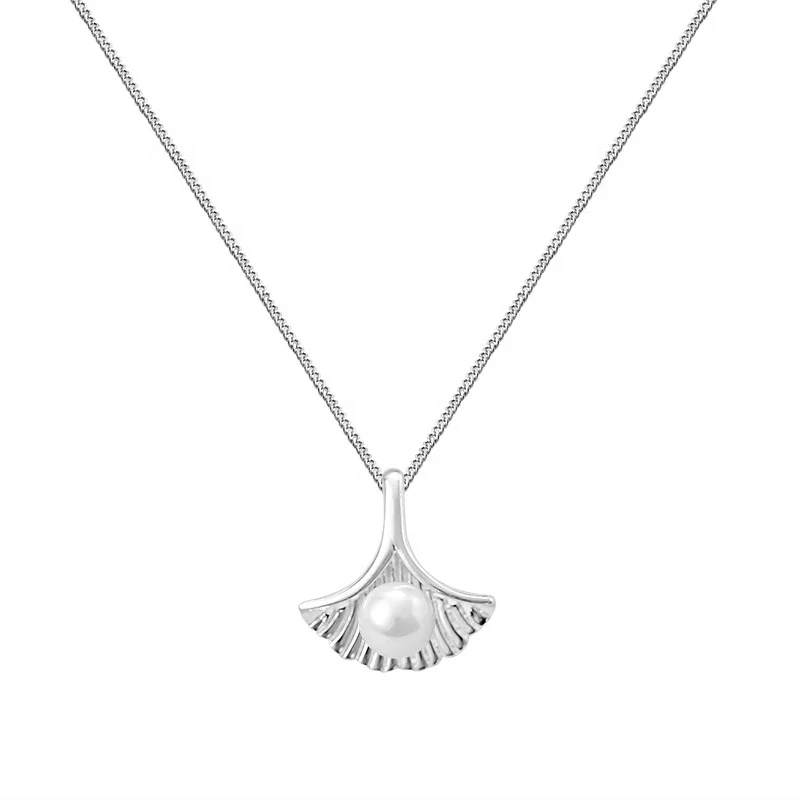 

6MM Pearl Jewelry Fashion Women 925 Sterling Silver Apricot Leaf Pendant, White