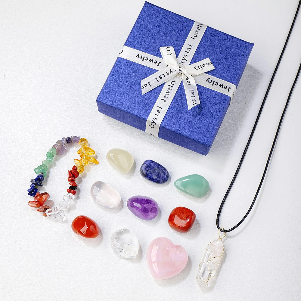 

Wholesale crystals healing stone 7 chakra sets tumble stones crystal pendant bracelet