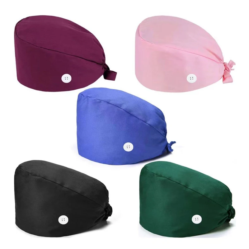 

Unisex 100% Cotton Work Scrub Cap With Buttons For Nurse Doctor, Solid color/print