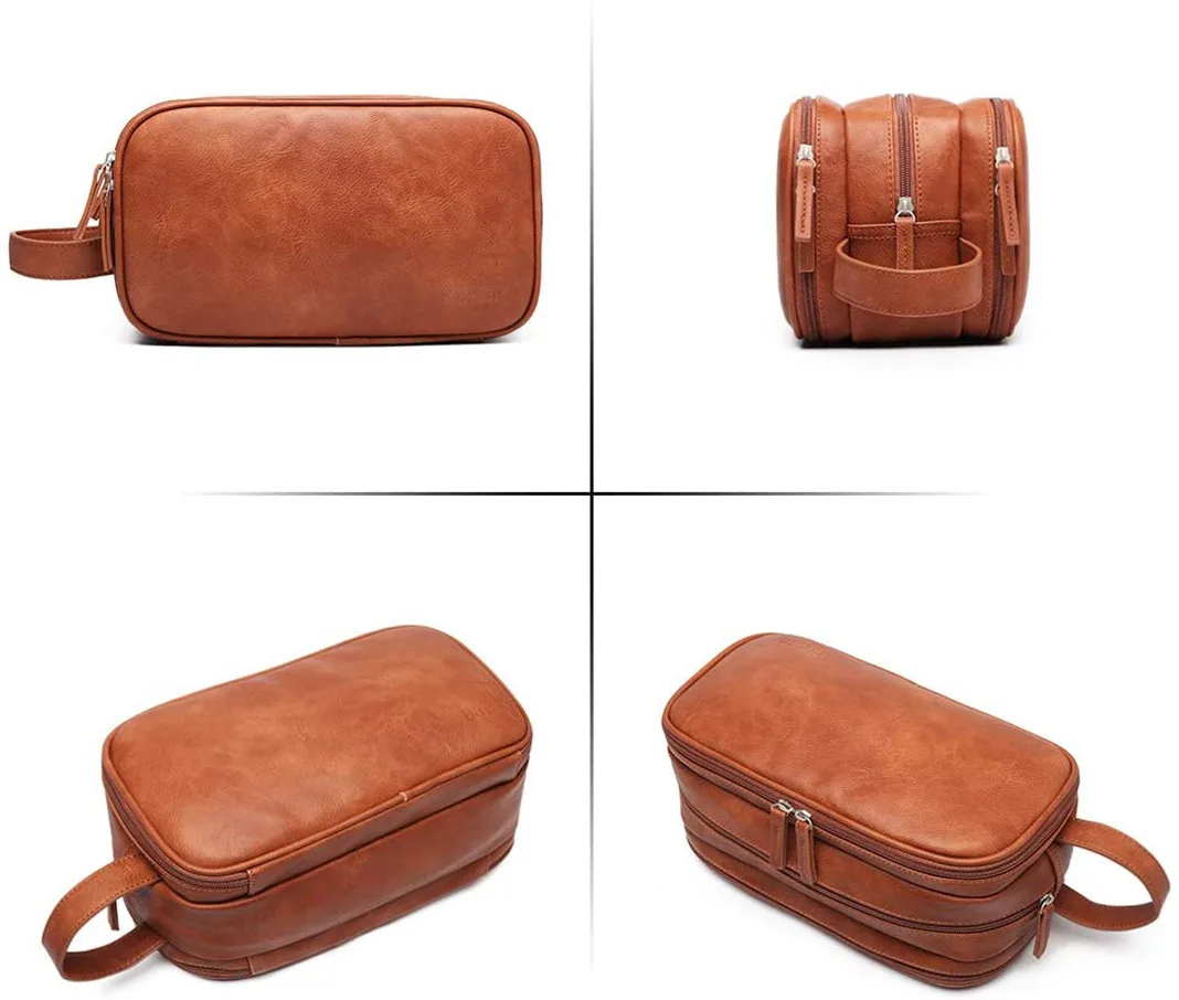 
Wholesale Custom Luxury Vintage Leather Toiletry Bag Travel Shaving Dopp Kit for Toiletries Waterproof Man Cosmetics Bag 