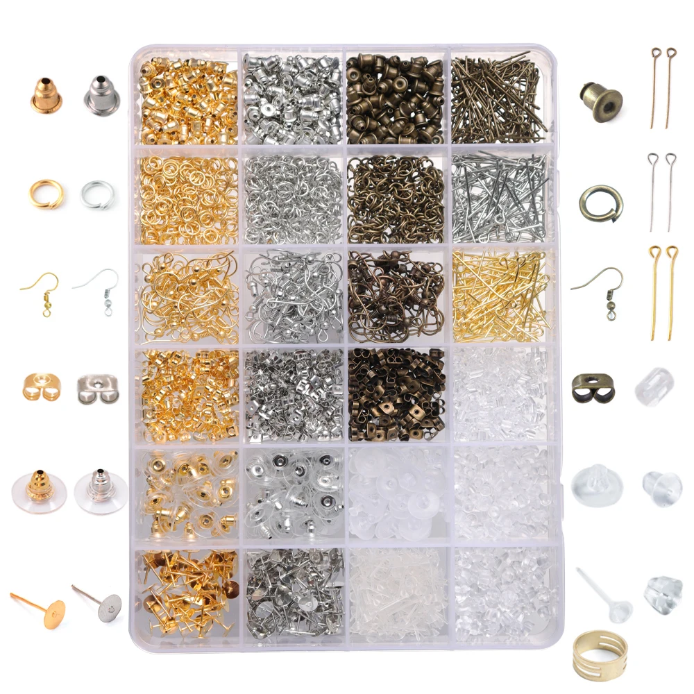 

1 Set DIY Handmade Earrings Hooks Bullet Stoppers Jewelry Findings Accessories Kit For DIY Earrings Jewellery Supplies, Bronze gold sliver rhodium gold