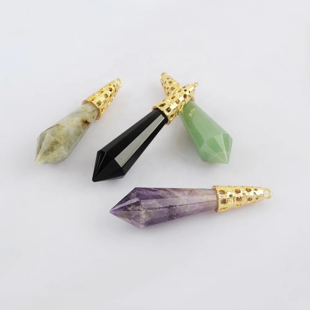 

WX1855 Healing gemstone long pendants natural stone gold charm jewelry