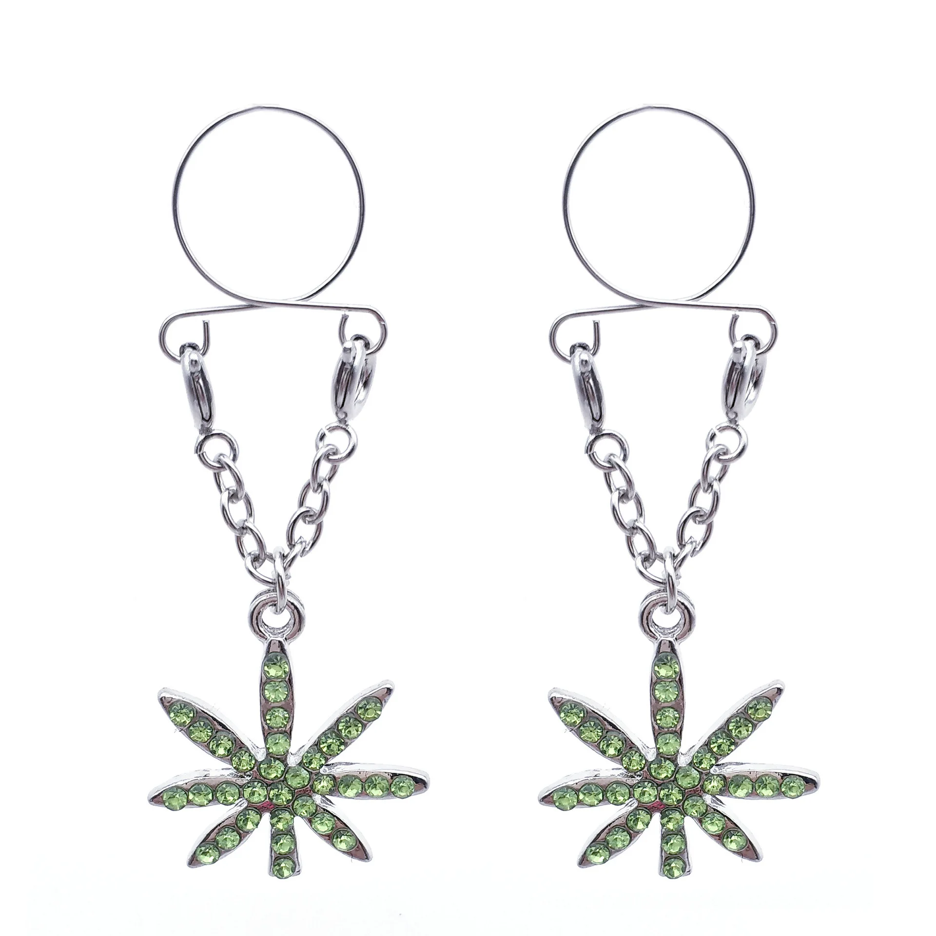 

Non-piercing Stretching Green Pot Leaf Fashion Dangle Woman Nipple Ring
