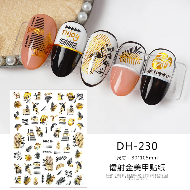 

Gold nail sticker gold foil leaves leopard pattern Nail Wrap Patch Self Adhesive nail sticker