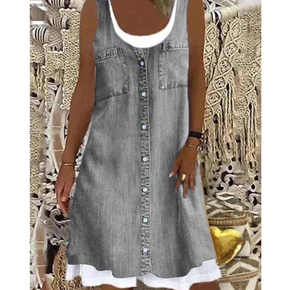 

2021 new arrive Patchwork denim strapless skirt plus size loose womens clothes fashion leisure midi dress summer, Picture shows