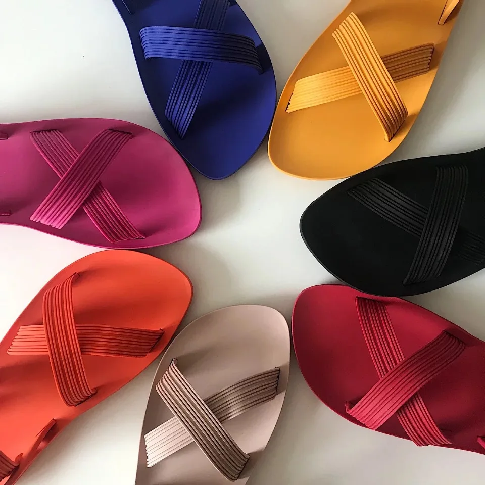 

Amazon Aliexpress Women PVC Cross Strap Sandals Korean Style Fashion Soild All-match Shoes Casual Outdoors, Dark yellow,black,orange,khaki,rose,yellow,wine red