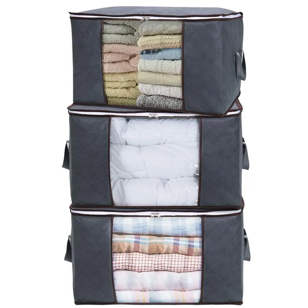 

180g 3 tiers Grey Breathable Wardrobe Organizer Bag With Handle Clear Window Non-woven Clothes Storage Bags, Black, pink, white , customized