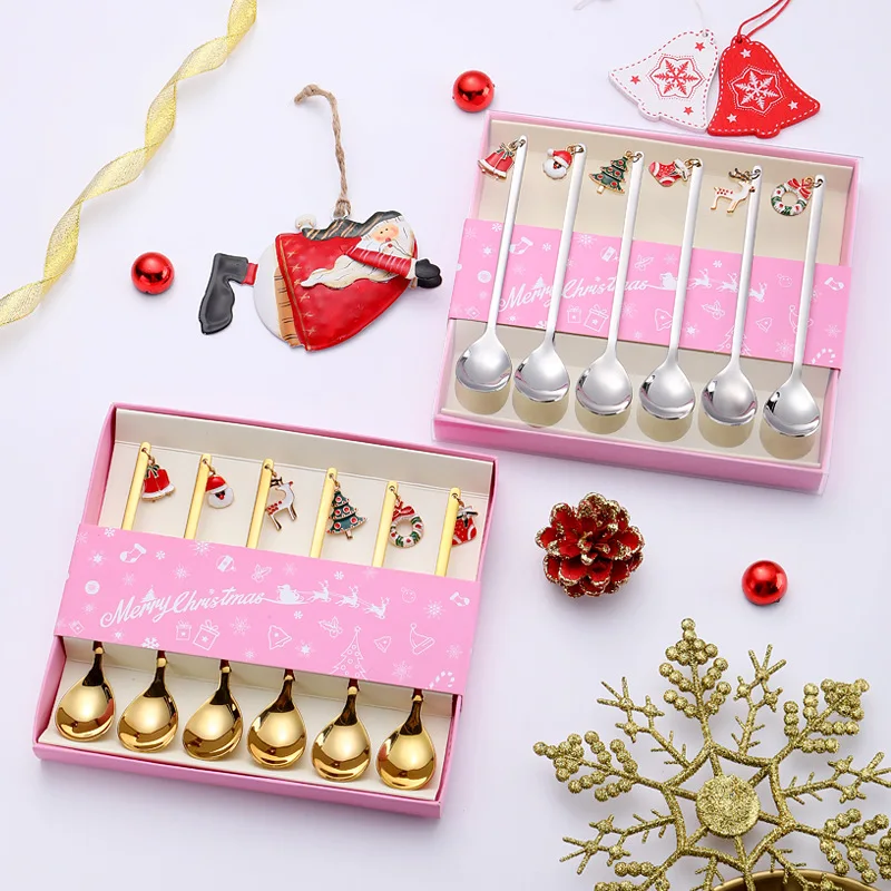 

D91 Stainless Steel Flatware Sets coffee spoon fruit fork Children's spoon fork 6 pcs christmas cutlery gifts set Box