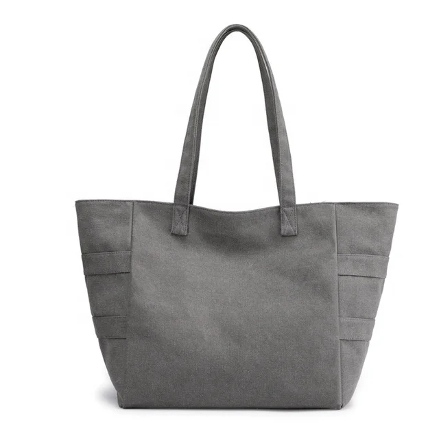 

Fashion Simple Solid Color Large Capacity Tote Pouch Women Zip Shoulder Canvas Handbag Large, White, brown, blue, black, gray, wine