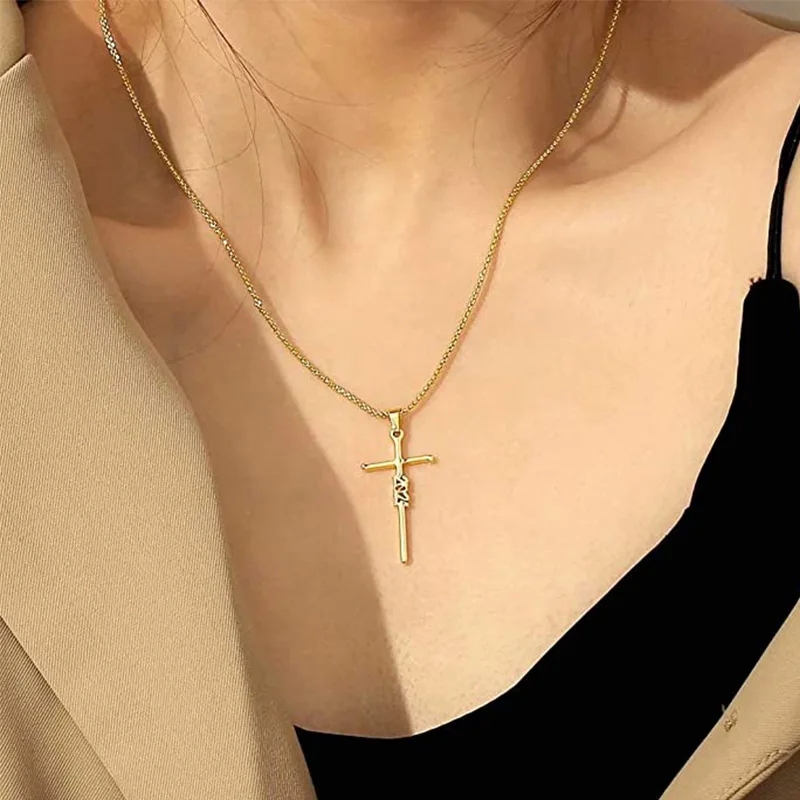 

trendy women necklace 18 k gold plated brass necklace cross number necklace