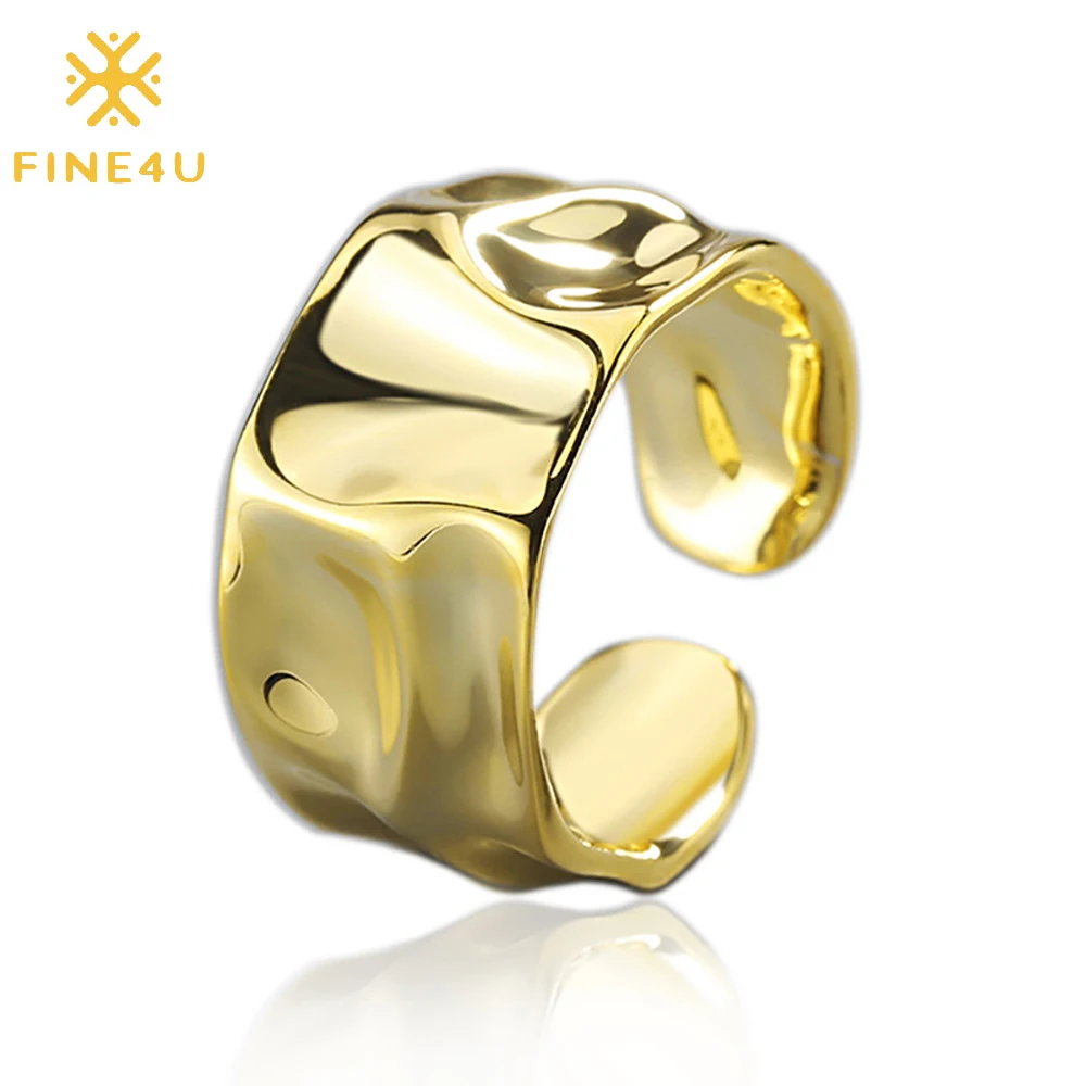 

Cheap price 18k gold ring Hip-hop irregular bump wide brass gold plated open adjustable rings for women, Gold/steel