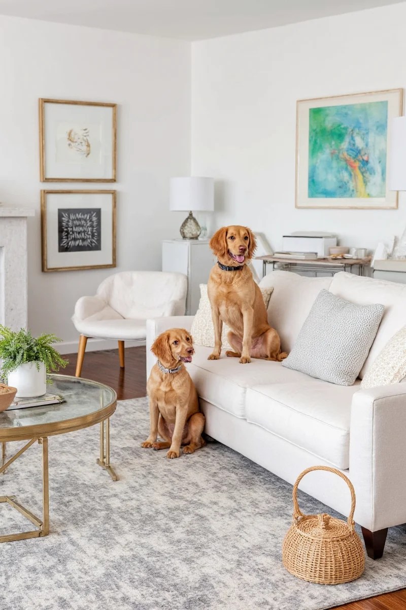 Armchair in textured linen blend, easy to vacuum pet hair off