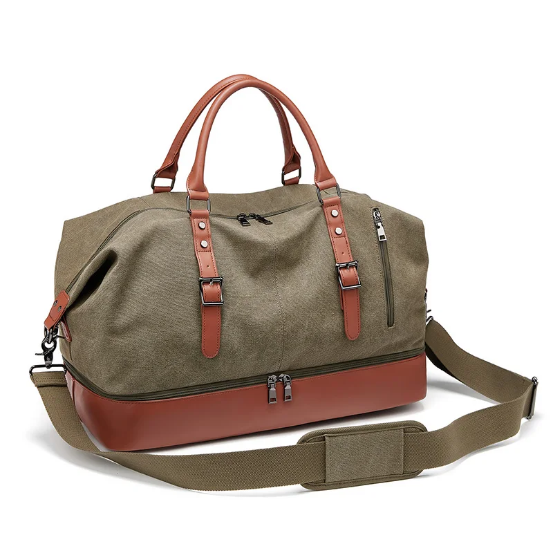Factory Wholesale Fashion Leather Large Capacity Vintage Luggage Casual Tote Bags Canvas Travel Duffle Bag