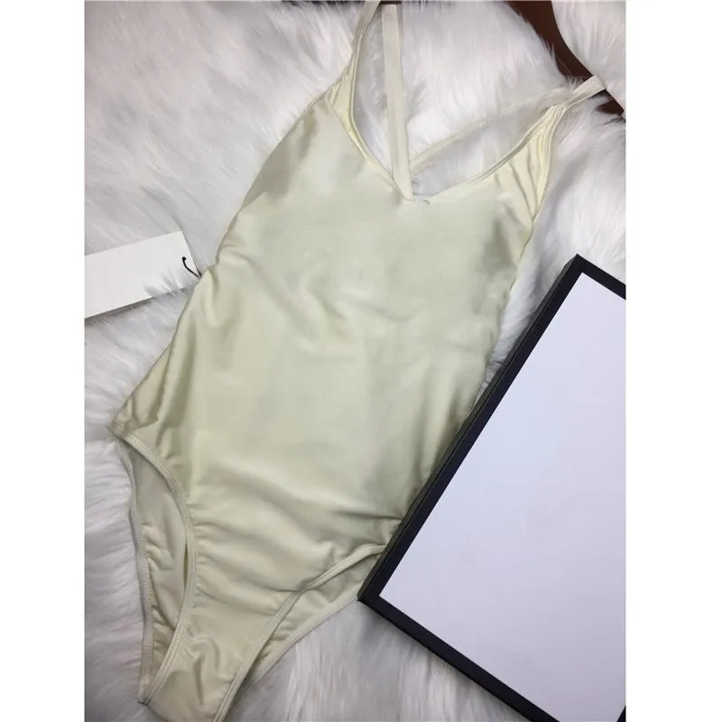 

Letter Print Pure Color Swimsuit One-piece G Style Bikini