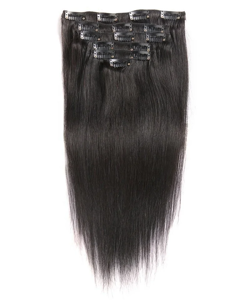 

European Hair Silk Straight 100% Human Hair Natural Black Clip In Hair Extensions