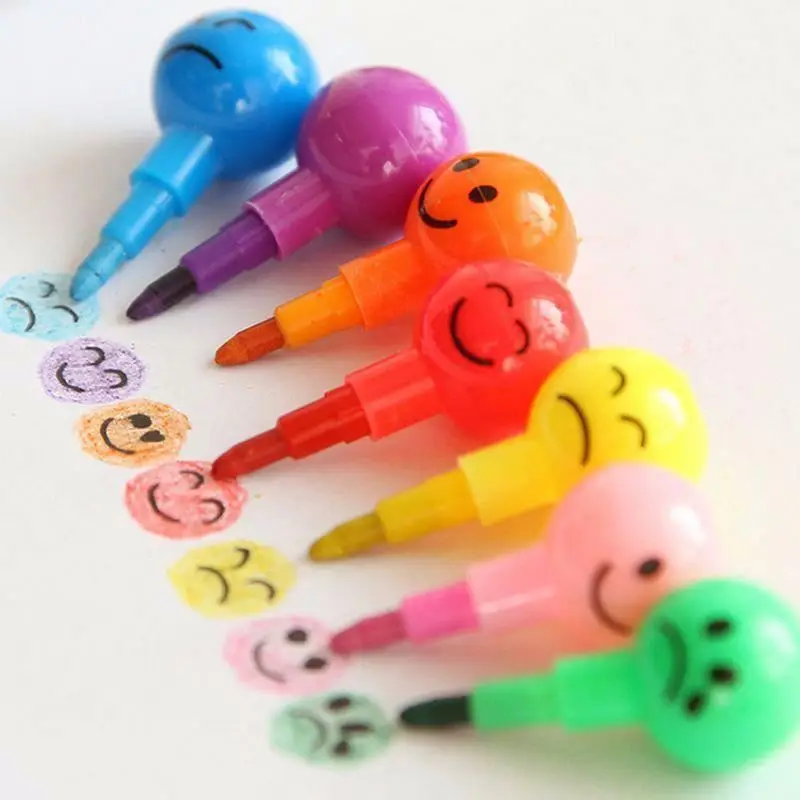 

7 Colors Crayons Creative Sugar-Coated Haws Cartoon Graffiti Pen smile Stationery Gifts For Kids Wax Crayon Pencil 7 Colors