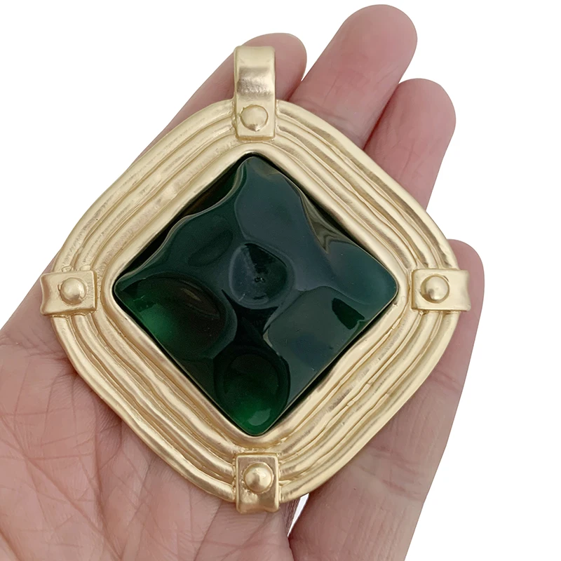 

Large Boho Geometry Square & Green Resin Stone Matt Gold Charms Pendants for Necklace Jewelry Making