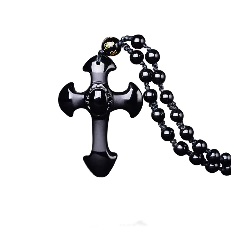 

2021 Sailing Jewelry Catholic Obsidian Cross Pendant Christian Necklace Cross Pendant Necklace