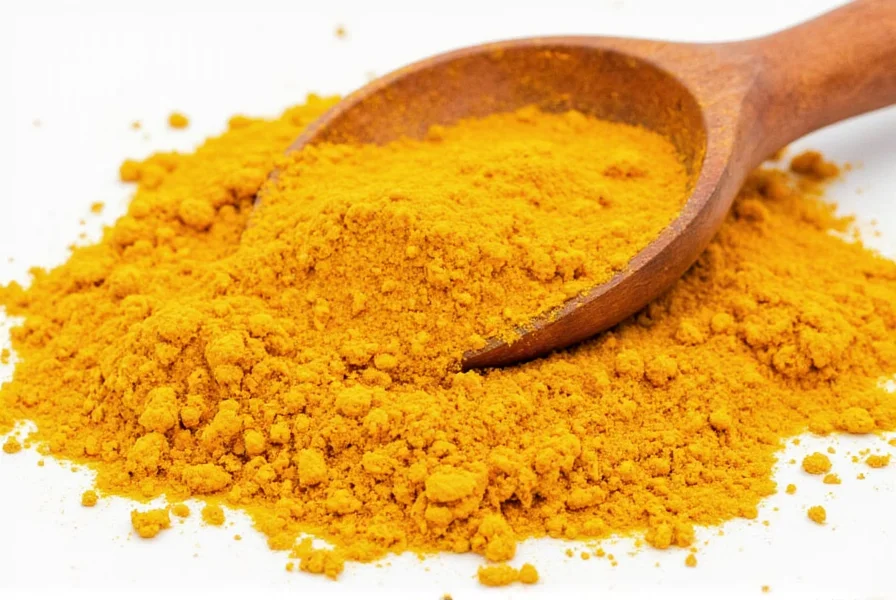 Fresh turmeric root next to ground turmeric and cooking ingredients