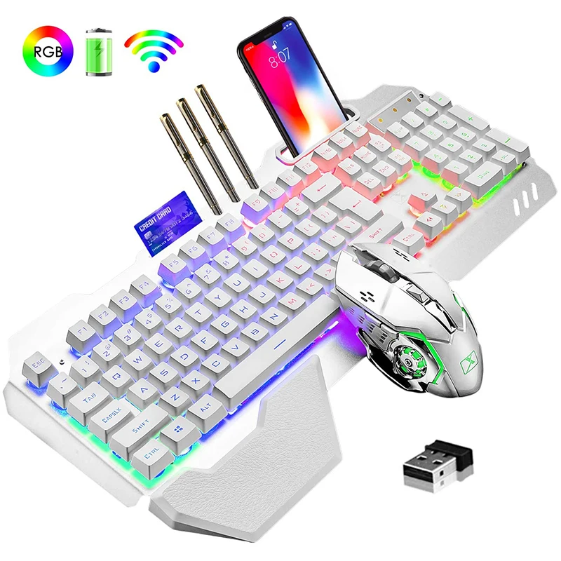 

Amazon Hot Selling Wireless BT Mechanical Gaming Mouse Combos LED Backlit RGB Keyboard, Black rainbow/white blue/black rgb/white rgb