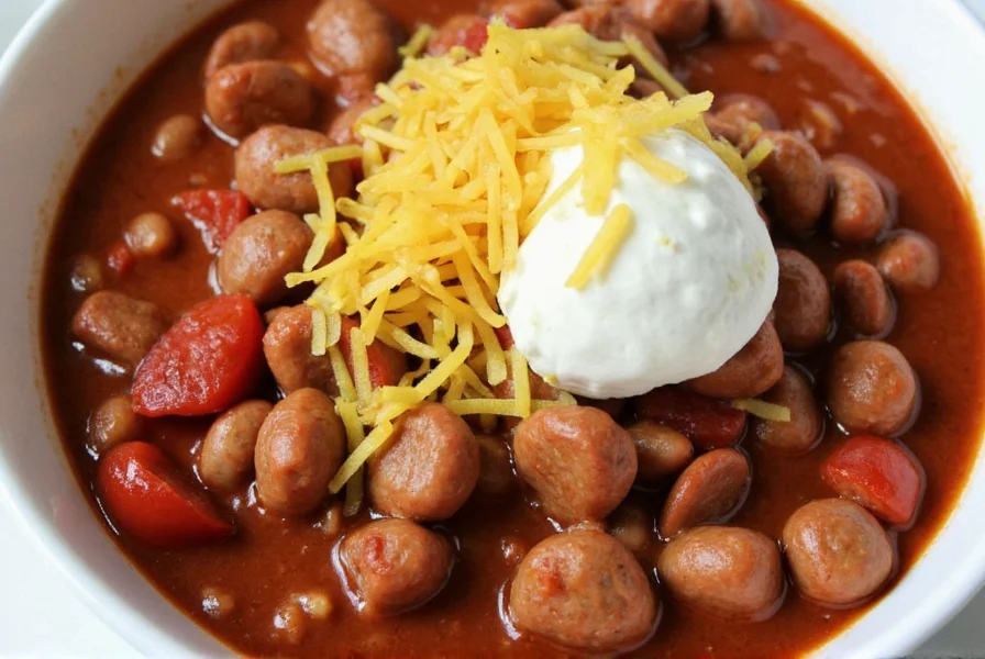 Bowl of Italian sausage chili with cheese and toppings