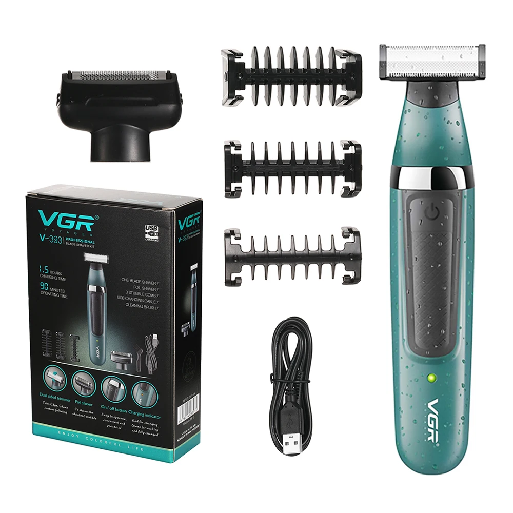 

vgr clippers V-393 razor laptop trrimer shaving razor double edge razor sharpener 2 in 1, Green