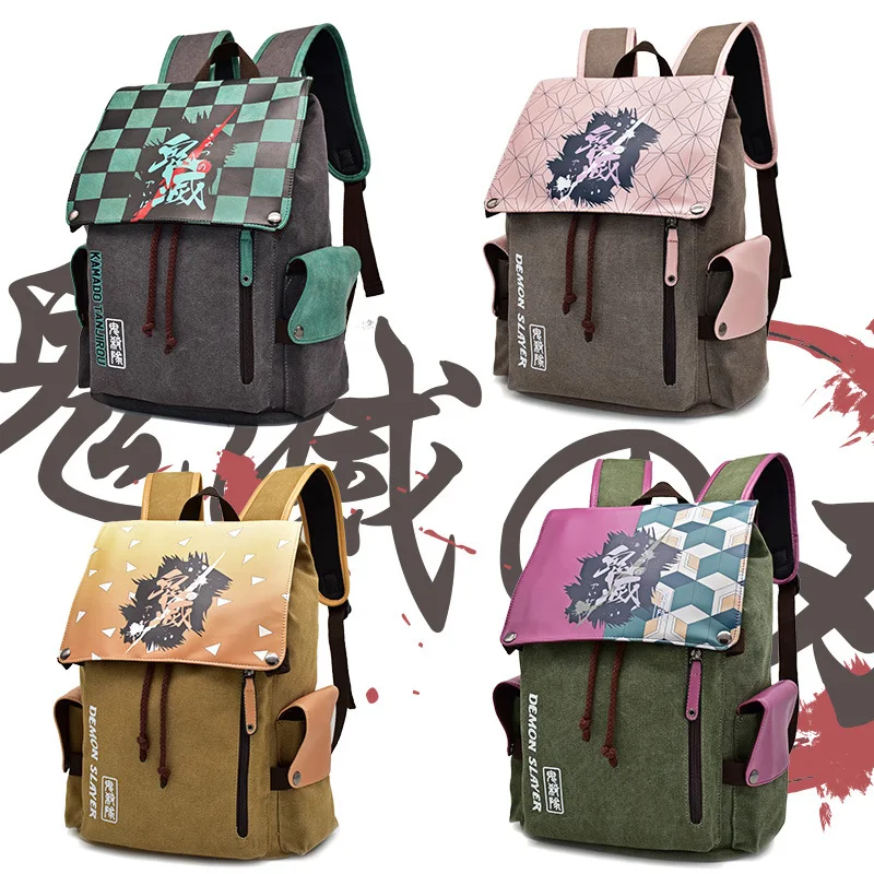 

Anime Demon Slayer Kimetsu No Yaiba Backpack Canvas Bag Kamado Tanjirou School Bags Girls Travel Mochila Coldker, As shown