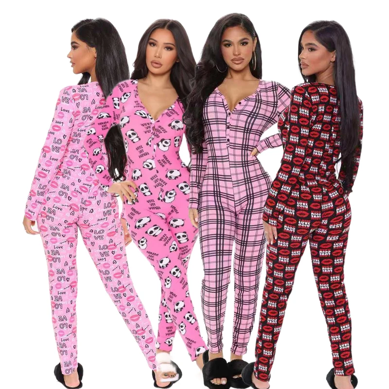 

Custom 2021 Valentine's Day Stretchy Printed Onesie Shorts Romper Long Sleeve Adult Pajamas Onesie For Women