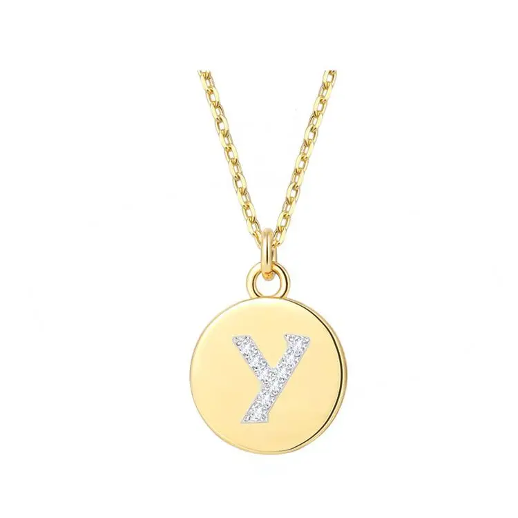 

Personality Jewelry 26 English Letters Initial Inlaid Zircon Circular Pendant Necklace, Gold