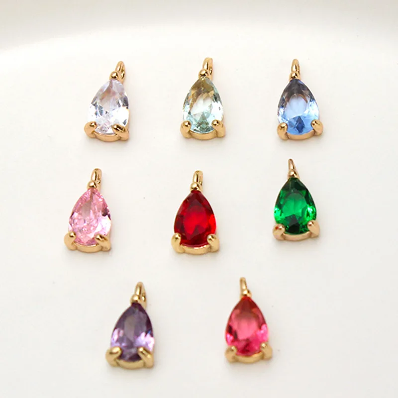 

Tiny Brass Gold CZ Clear Colored Zircon Small Water Drop Charm Pendant Wholesale 4*6mm