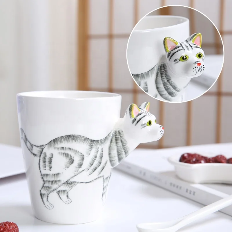 

Baby use child use lovely 3d animal cat design ceramic coffee water mug cup with animal handle made in china, As picure or customized