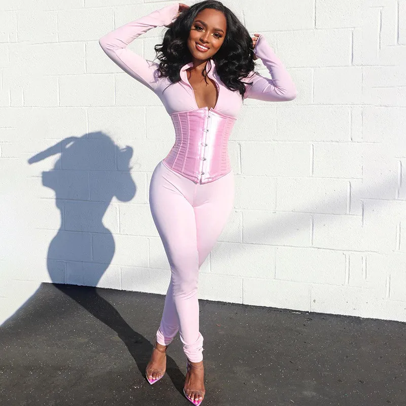 

O Collar Slim Fit Long Sleeve Jumpsuit With Corset Sports Clothing Women Rompers Jumpsuit, Customized color