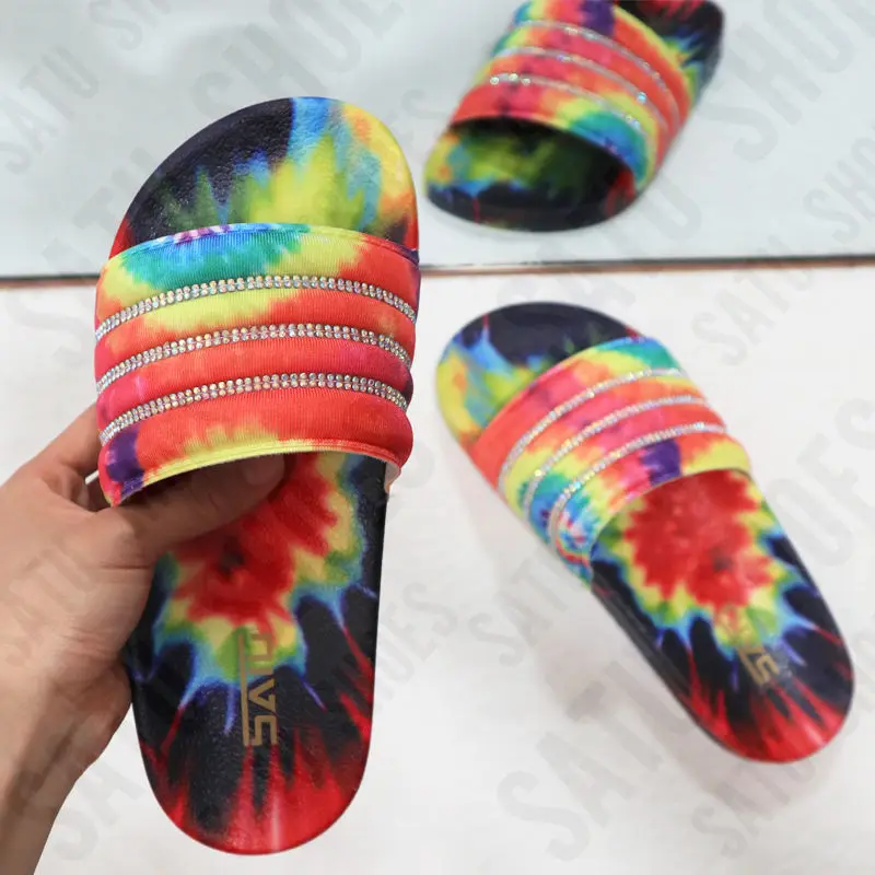 

Fashion flat women slippers colorful shoes diamond shoes outdoor sandals