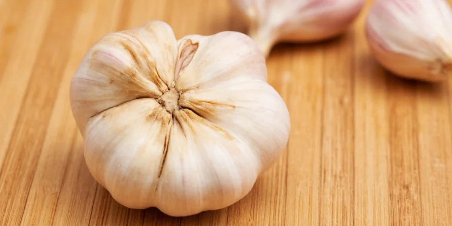 Fresh garlic bulbs and powder in jars